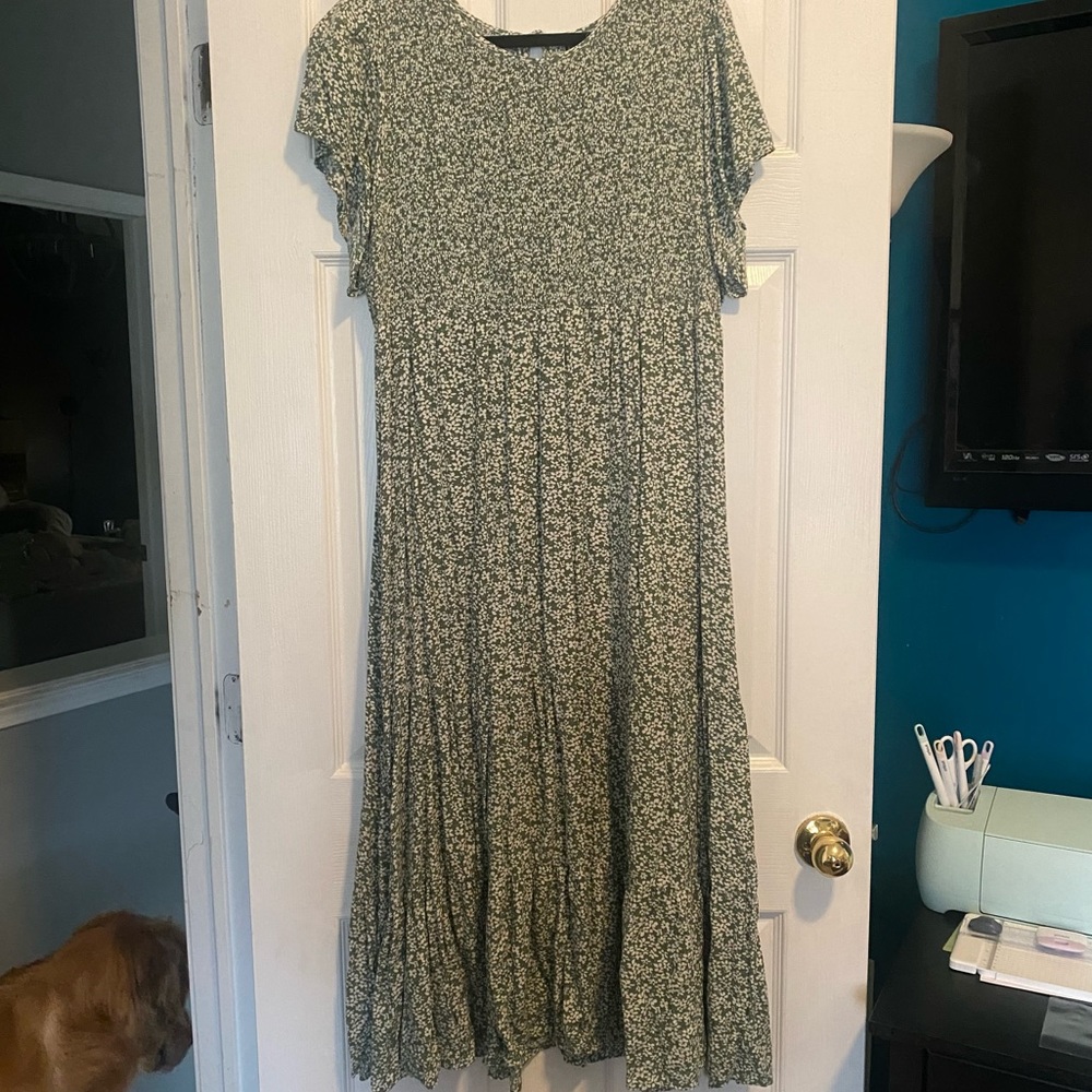 Green floral maxi dress